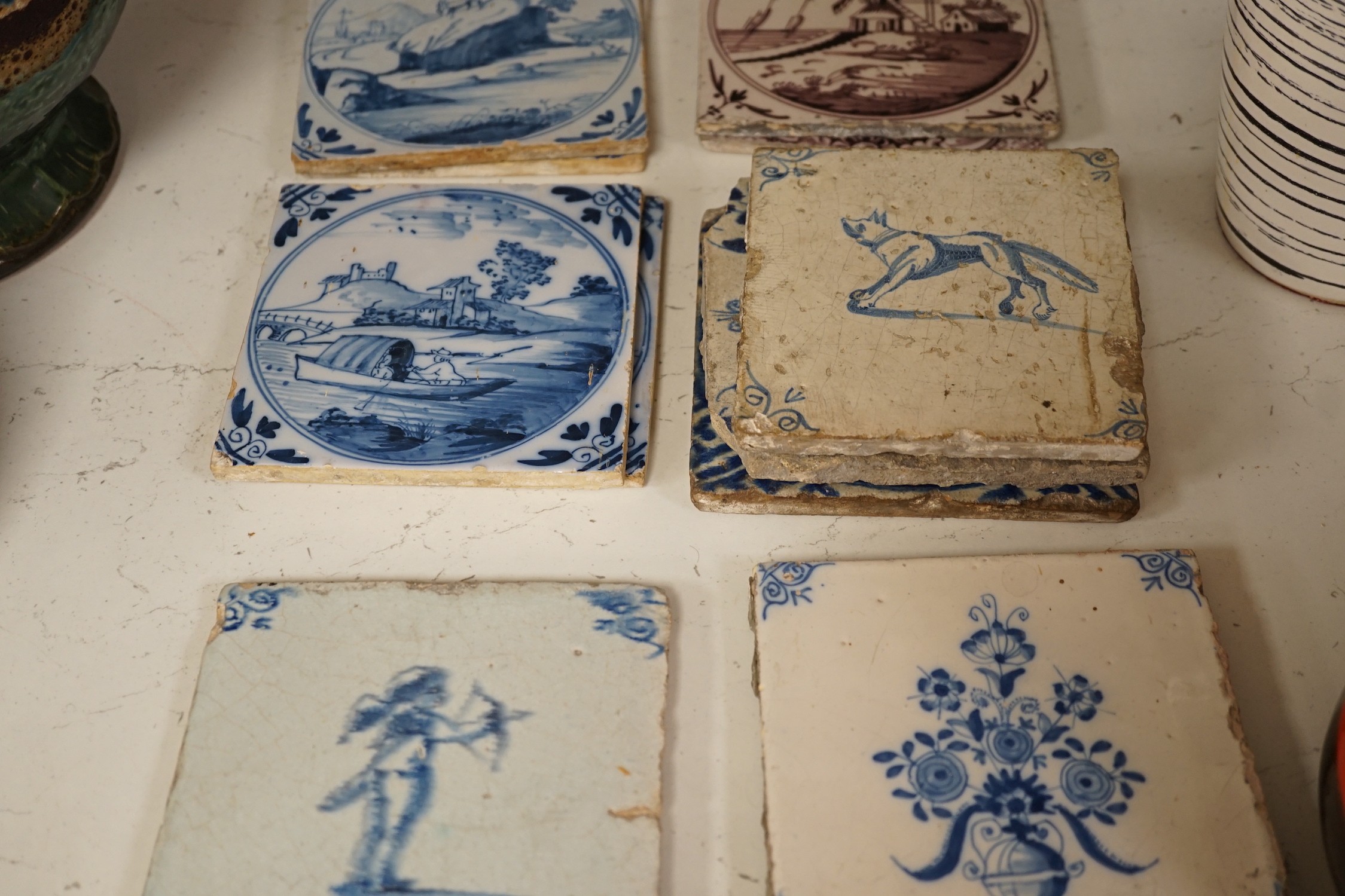 Sixteen Delft tiles from the 17th to 19th century